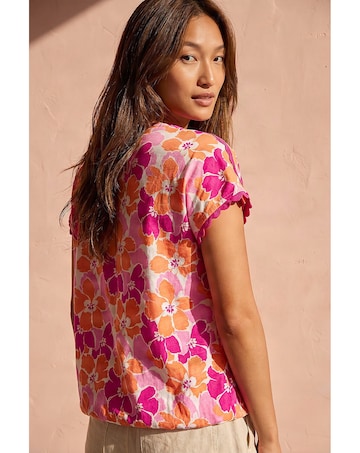 Roman Floral Print Ric Rac Trim Top
