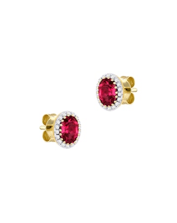 9ct Yellow Gold Lab Diamond Ruby Earring