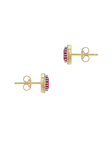 9ct Yellow Gold Lab Diamond Ruby Earring