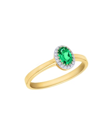 9ct Yellow Gold Lab Diamond Emerald Ring