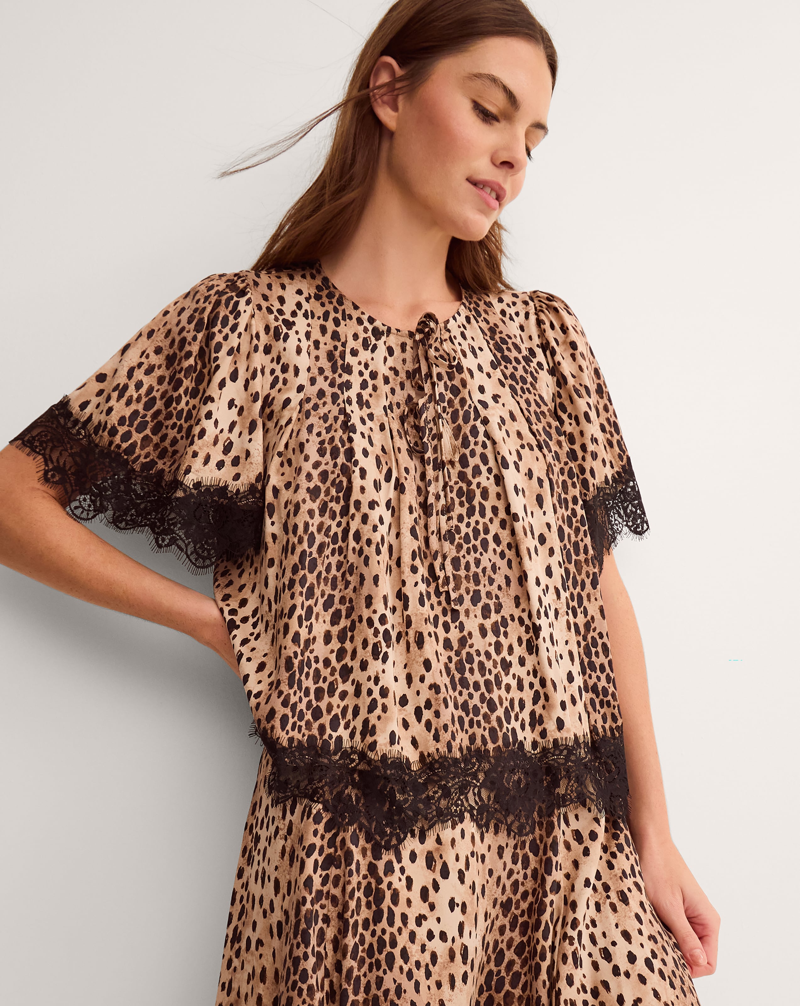 Monsoon Babette Leopard Print Lace Top