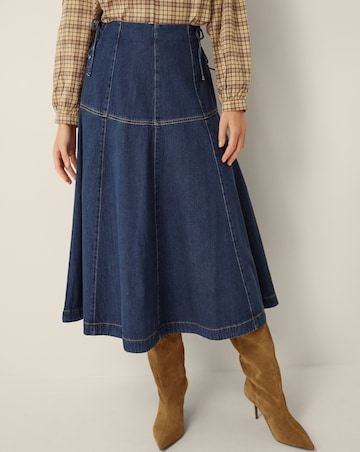 Monsoon Macy Tie Side Denim Midi Skirt