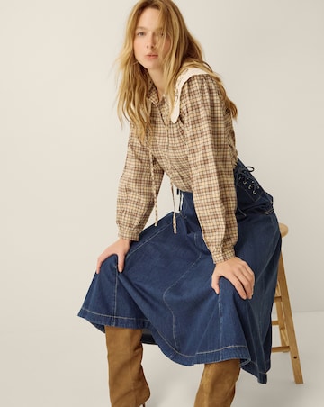 Monsoon Macy Tie Side Denim Midi Skirt