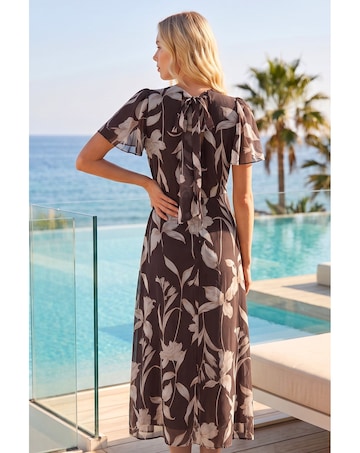 Roman Floral Flutter Sleeve Midi Dress