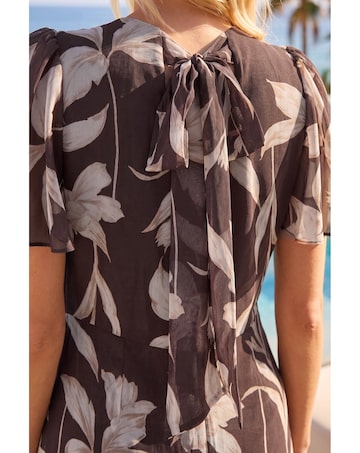 Roman Floral Flutter Sleeve Midi Dress