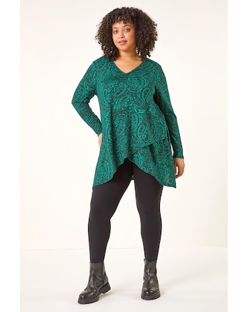 Roman Curve Paisley V-Neck Stretch Top