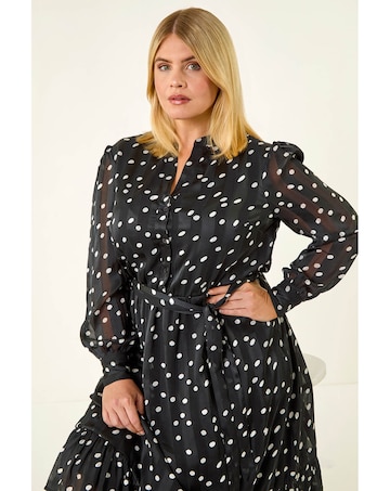 Roman Curve Polka Dot Midi Dress