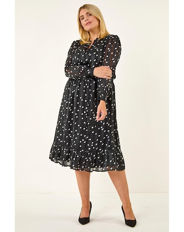 Roman Curve Polka Dot Midi Dress