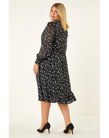Roman Curve Polka Dot Midi Dress