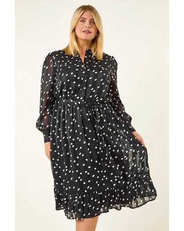 Roman Curve Polka Dot Midi Dress