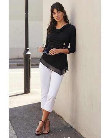 Roman Button Detail Chiffon Hem Top