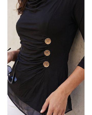 Roman Button Detail Chiffon Hem Top