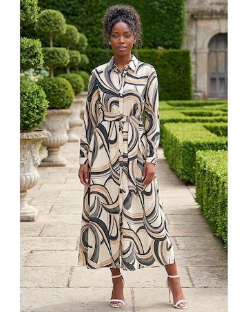 Roman Abstract Buttoned Shirt Dress