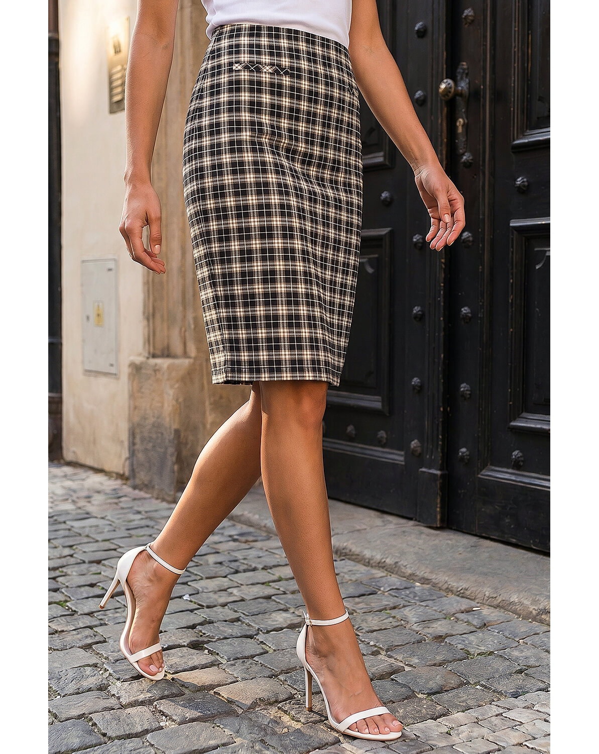 Roman Check Stretch Skirt
