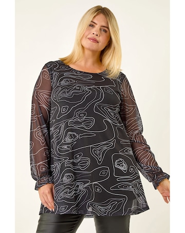 Roman Curve Swirl Print Stretch Top