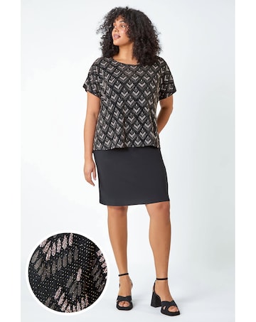 Roman Curve Glitter Stretch Shift Dress