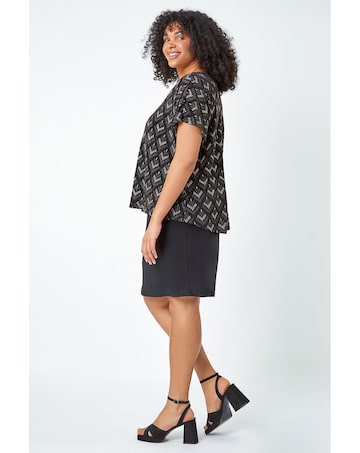 Roman Curve Glitter Stretch Shift Dress