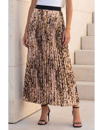 Roman Animal Print Pleated Midi Skirt
