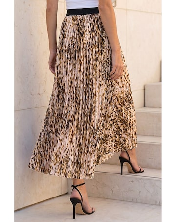 Roman Animal Print Pleated Midi Skirt