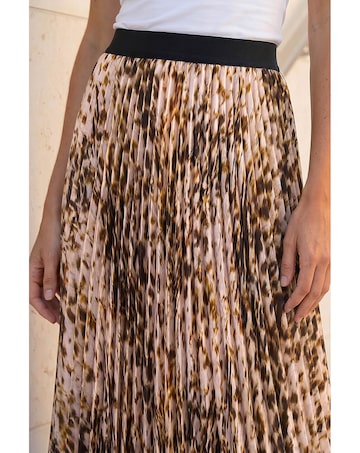 Roman Animal Print Pleated Midi Skirt