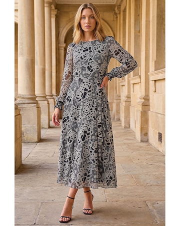 Roman Floral Rose Midi Dress
