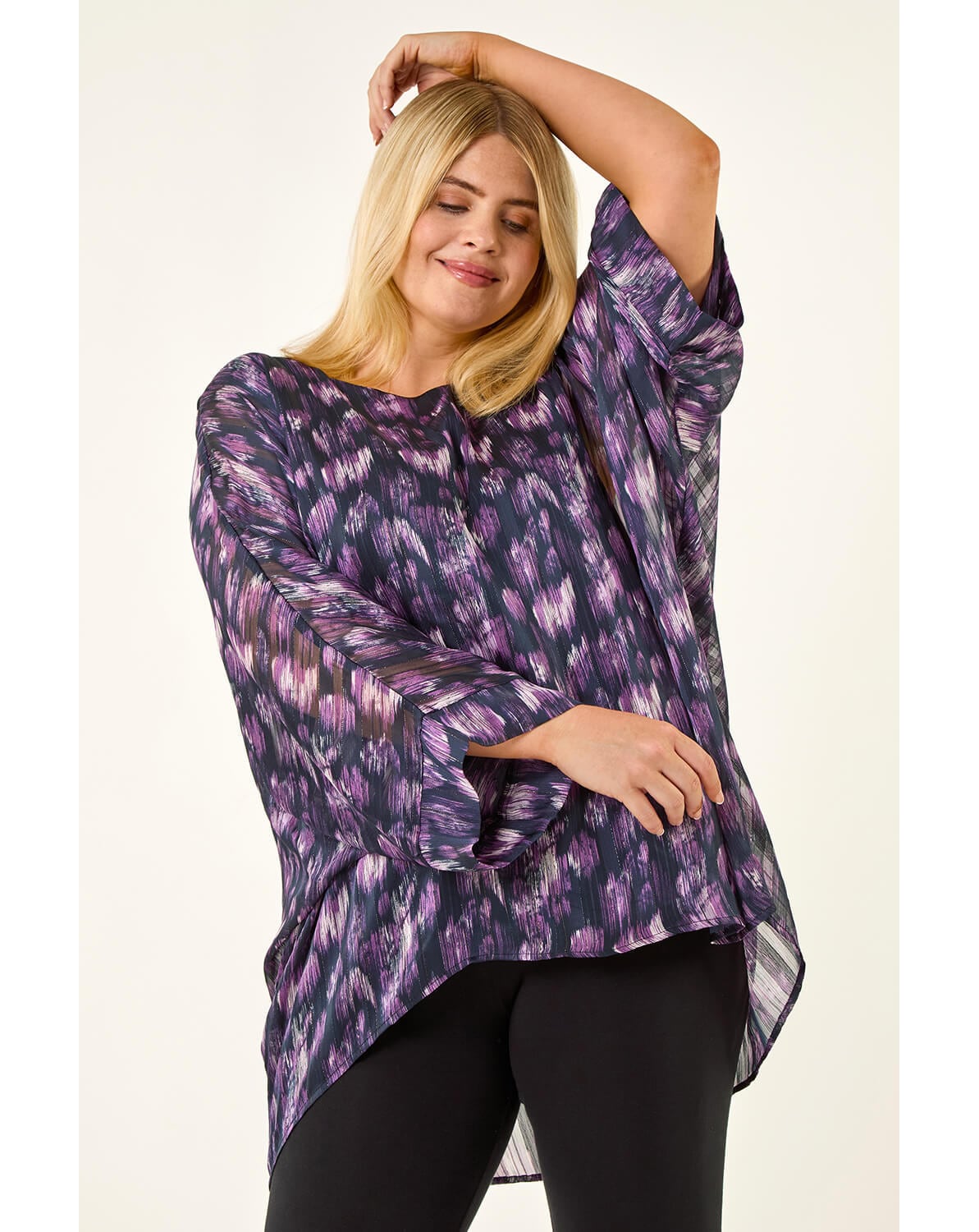 Roman Curve Swirl Print Metallic Top