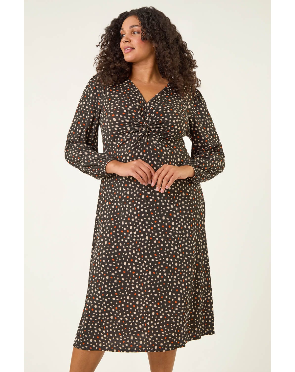 Roman Curve Spot Twist Stretch Dress