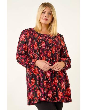 Roman Curve Floral Print Stretch Top