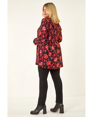 Roman Curve Floral Print Stretch Top