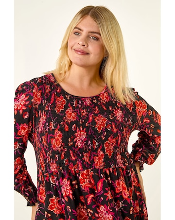 Roman Curve Floral Print Stretch Top