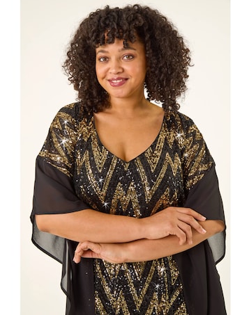 Roman Curve Zig Zag Sequin Overlay Top