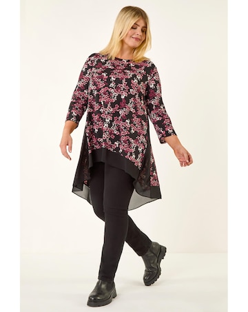 Roman Curve Floral High Low Chiffon Top