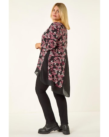 Roman Curve Floral High Low Chiffon Top