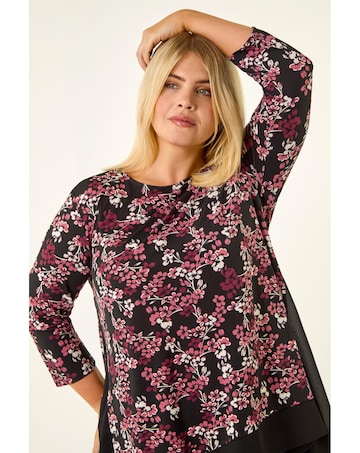 Roman Curve Floral High Low Chiffon Top