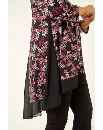 Roman Curve Floral High Low Chiffon Top