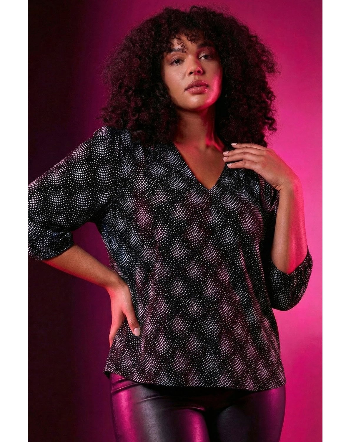Roman Curve Glitter Sparkle Tunic Top