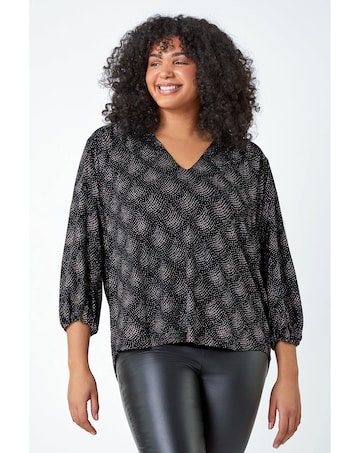 Roman Curve Glitter Sparkle Tunic Top
