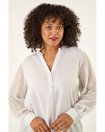 Roman Curve V-Neck Button Up Blouse