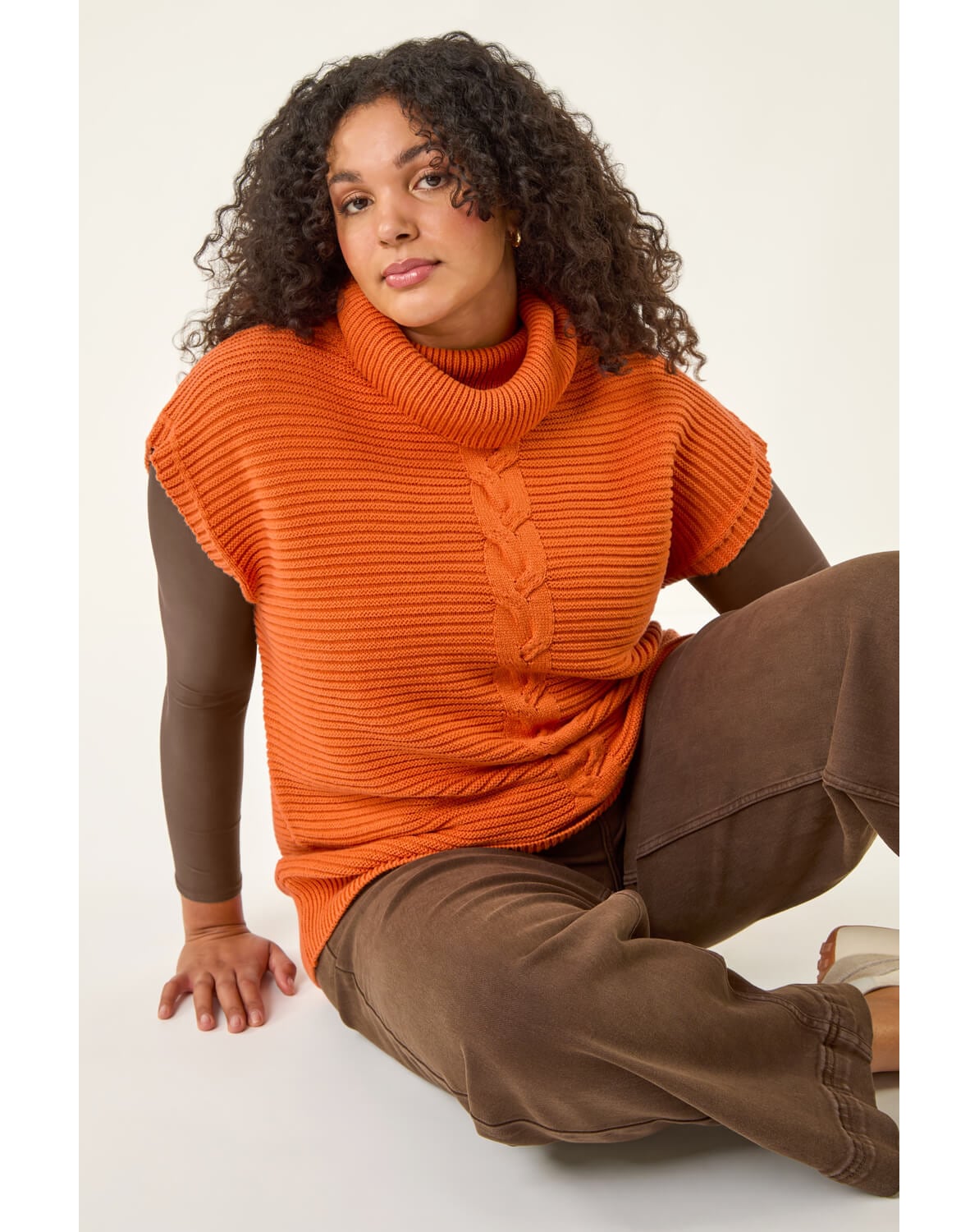 Roman Curve High Neck Tabard Knit Top