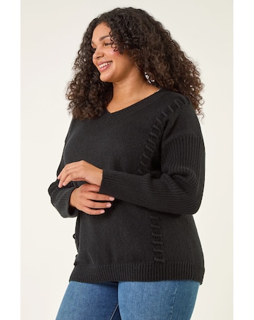 Roman Curve Stitch V-Neck Knit Jumper