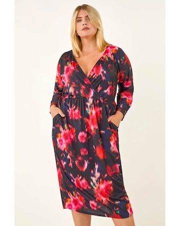 Roman Curve Floral Print Mesh Midi Dress