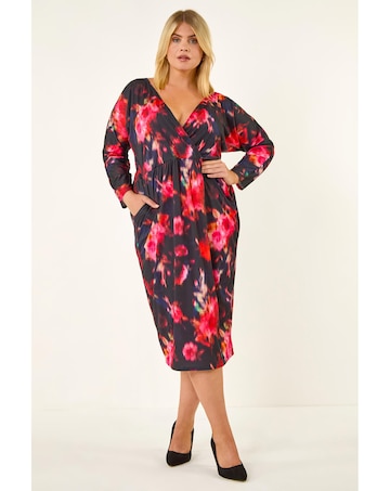 Roman Curve Floral Print Mesh Midi Dress