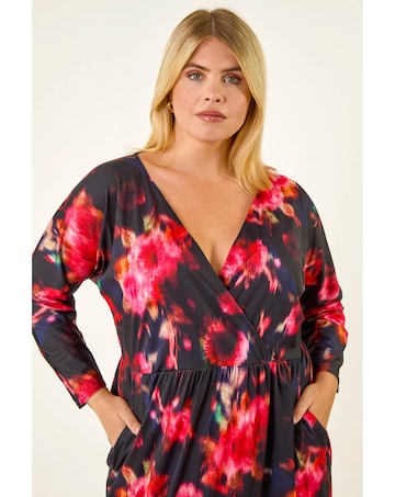 Roman Curve Floral Print Mesh Midi Dress