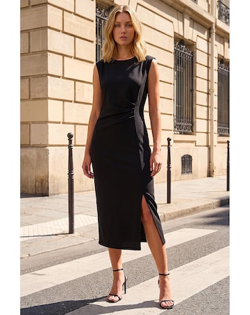 Roman Side Pleat Midi Dress