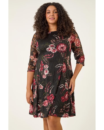 Roman Curve Floral Print Lace Dress