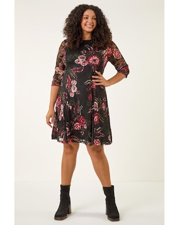 Roman Curve Floral Print Lace Dress