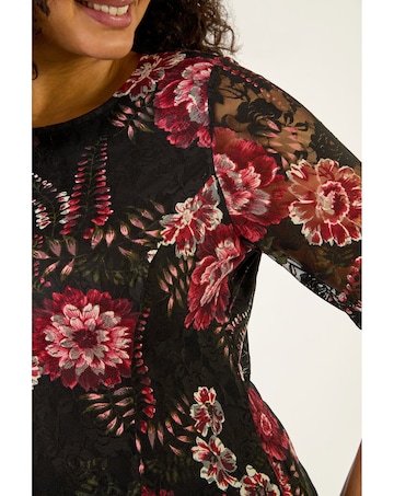 Roman Curve Floral Print Lace Dress