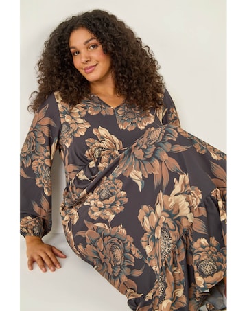 Roman Curve Floral Print Midi Dress
