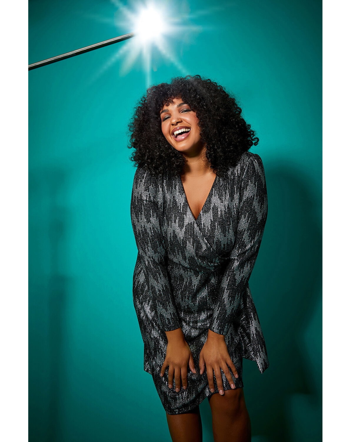 Roman Curve Shimmer Stretch Wrap Dress