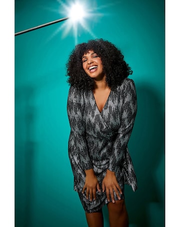Roman Curve Shimmer Stretch Wrap Dress